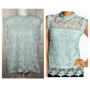 NWT Nanette Lapore Lace High Neck Sleeveless Top in Mint Green Zipper in Back